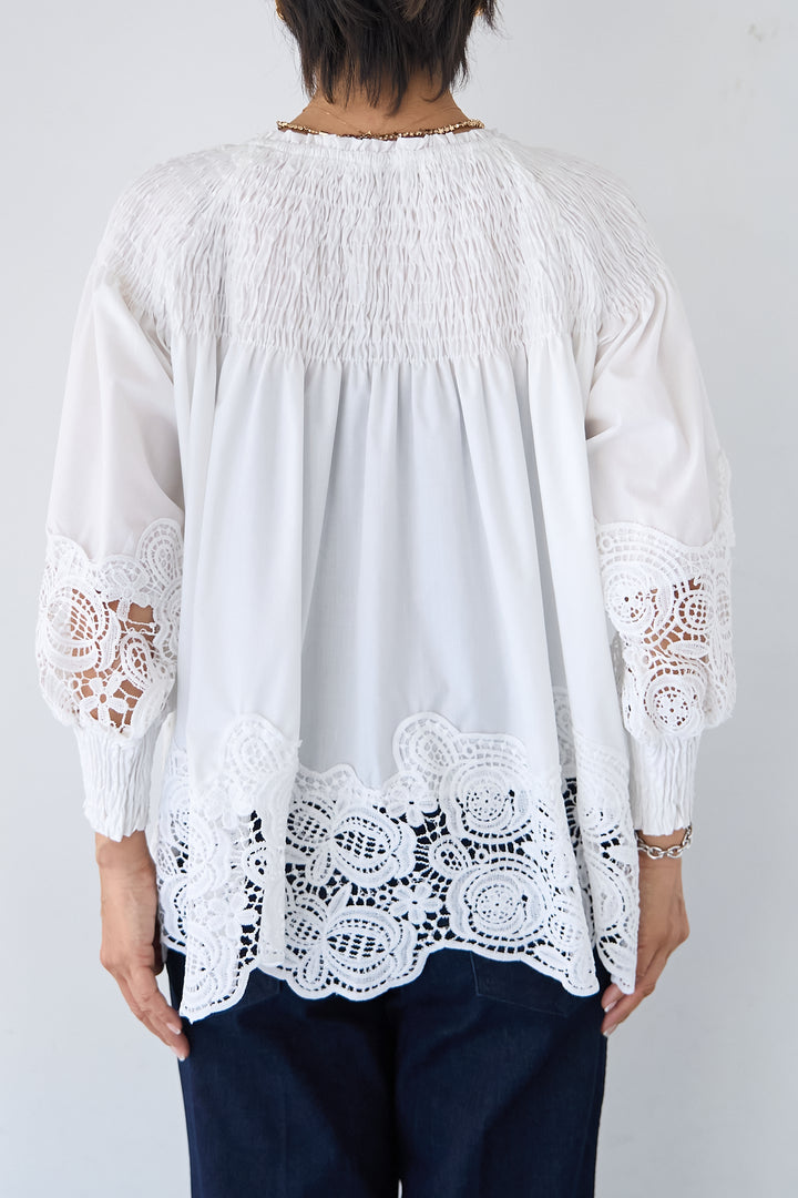 [SET]シャーリングネックボリュームブラウス+セミフレアデニムパンツ(2set)