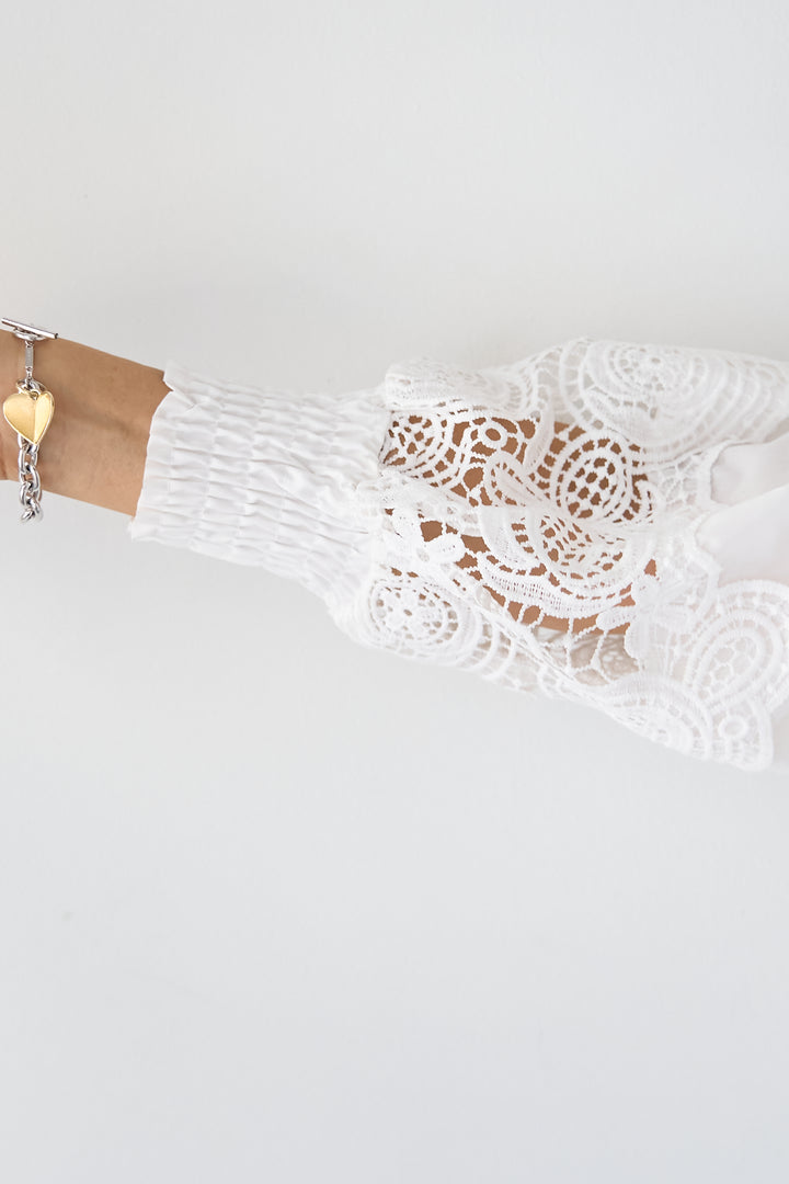 [SET]シャーリングネックボリュームブラウス+セミフレアデニムパンツ(2set)