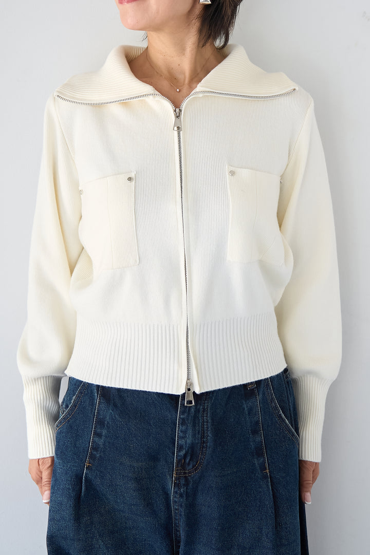 ダブルジップ リブニットブルゾン