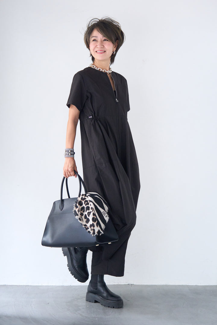 フロントジップコクーンシルエットオールインワン