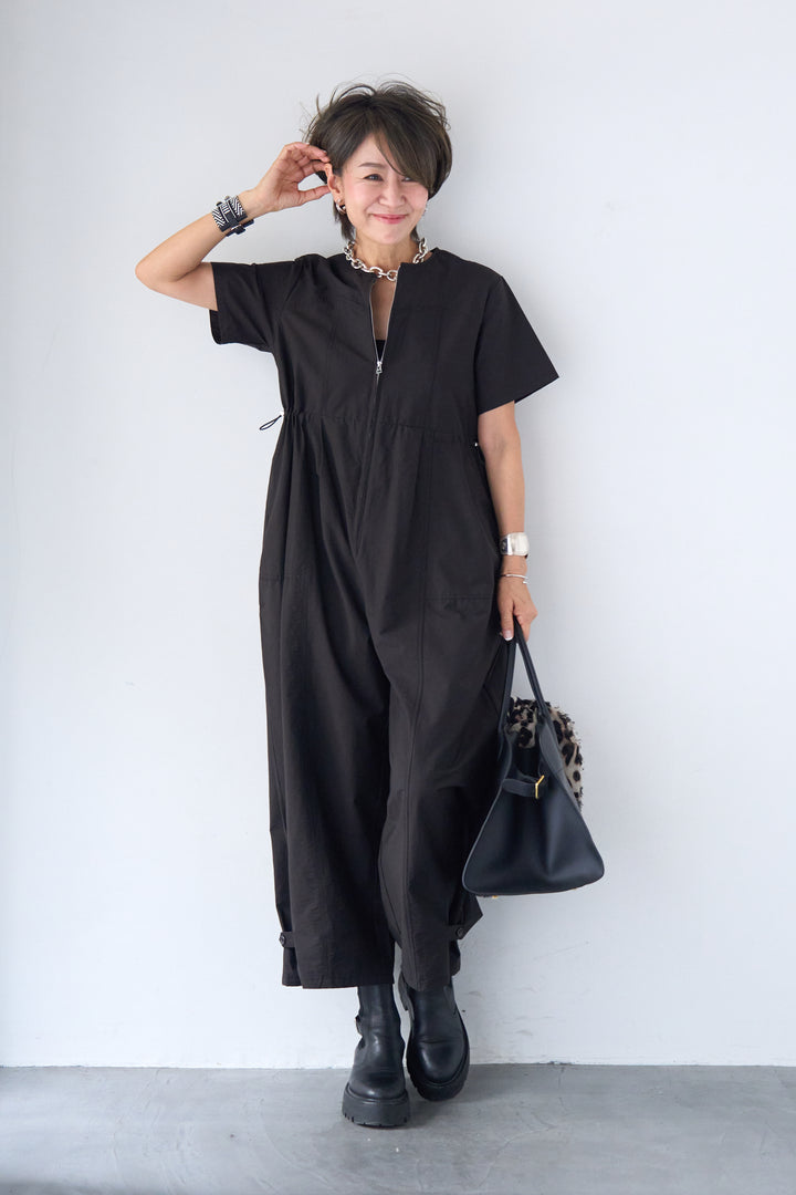 フロントジップコクーンシルエットオールインワン