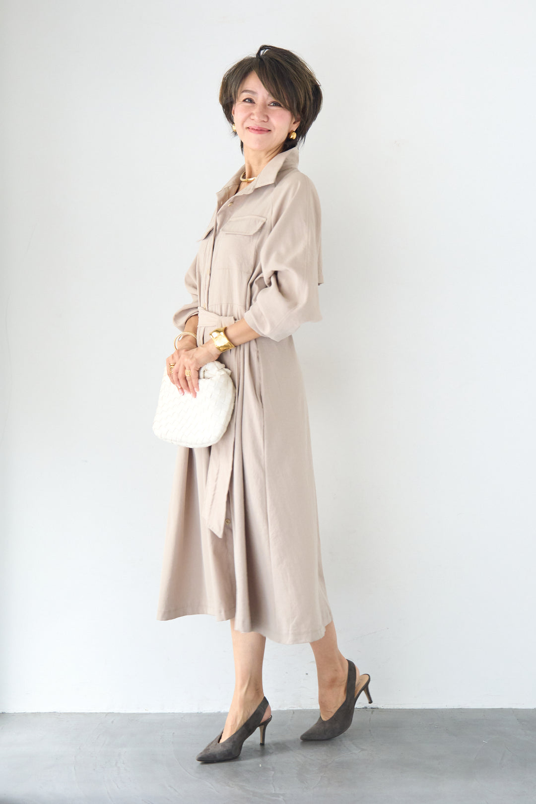 ヨークデザイン トレンチフレアワンピース