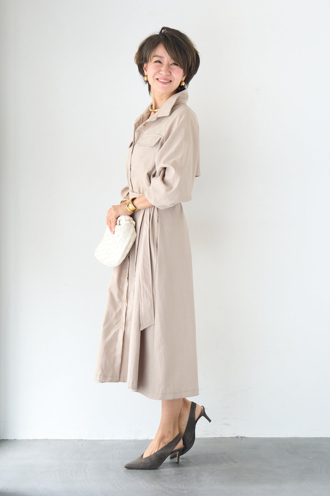 ヨークデザイン トレンチフレアワンピース