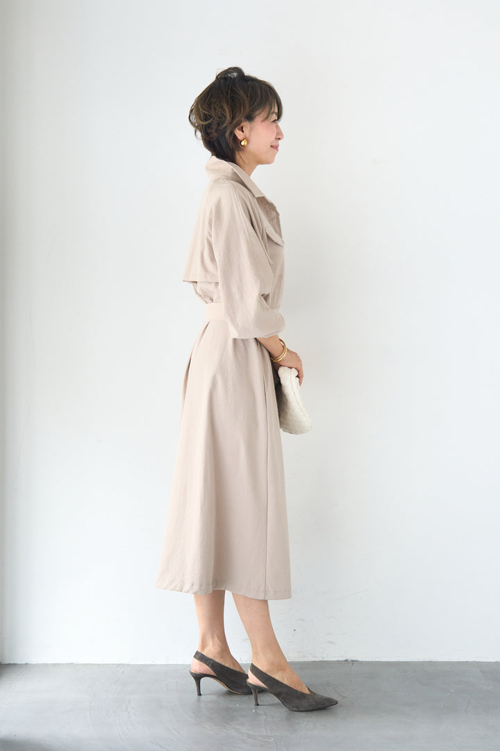 ヨークデザイン トレンチフレアワンピース