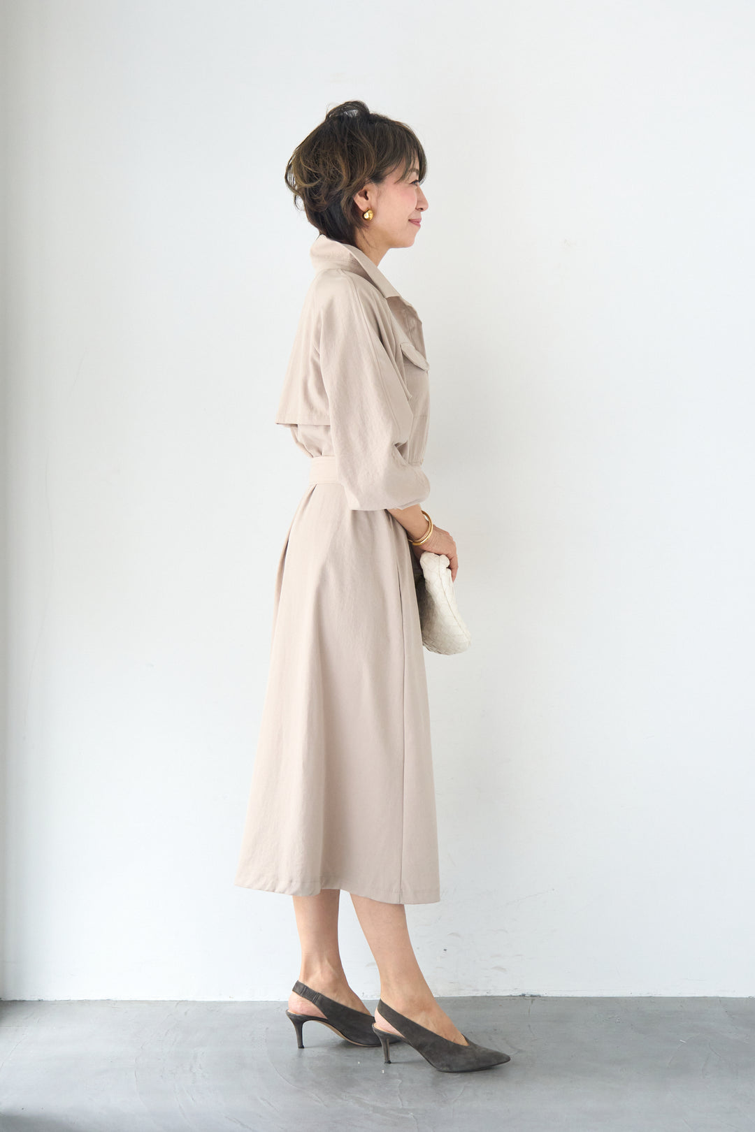 ヨークデザイン トレンチフレアワンピース