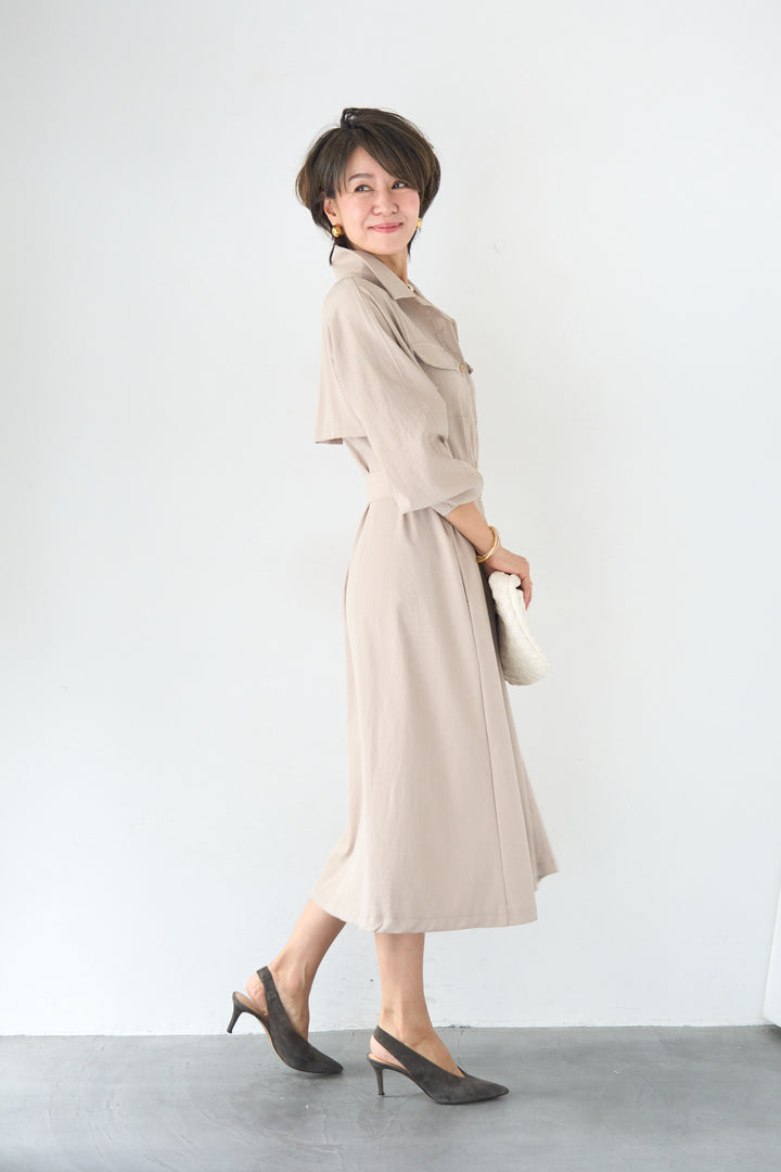 ヨークデザイン トレンチフレアワンピース