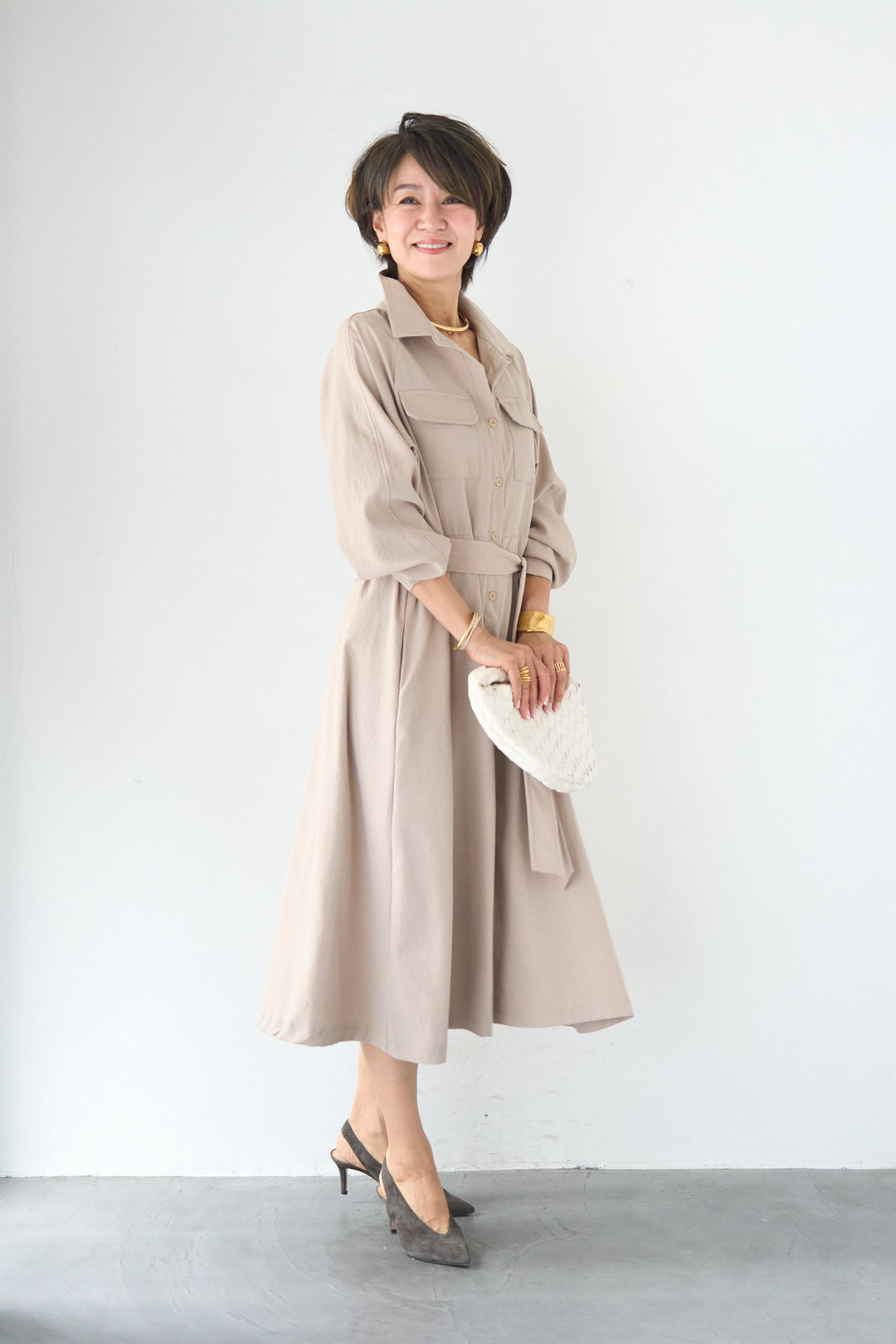 ヨークデザイン トレンチフレアワンピース