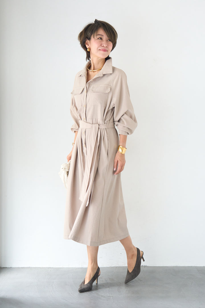 ヨークデザイン トレンチフレアワンピース