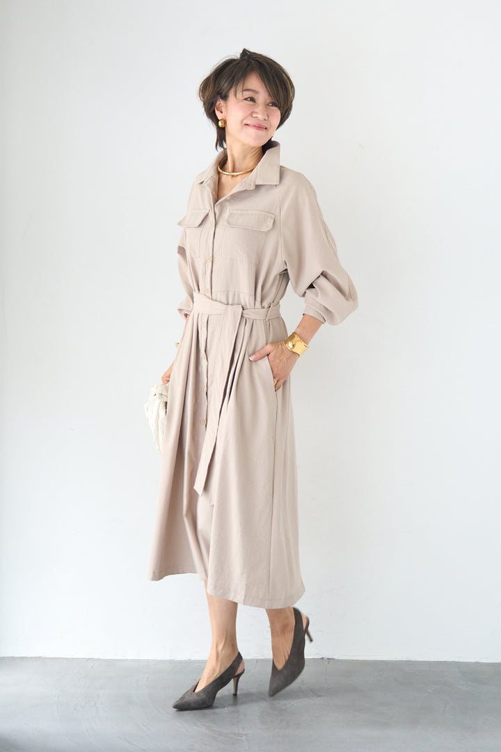 ヨークデザイン トレンチフレアワンピース
