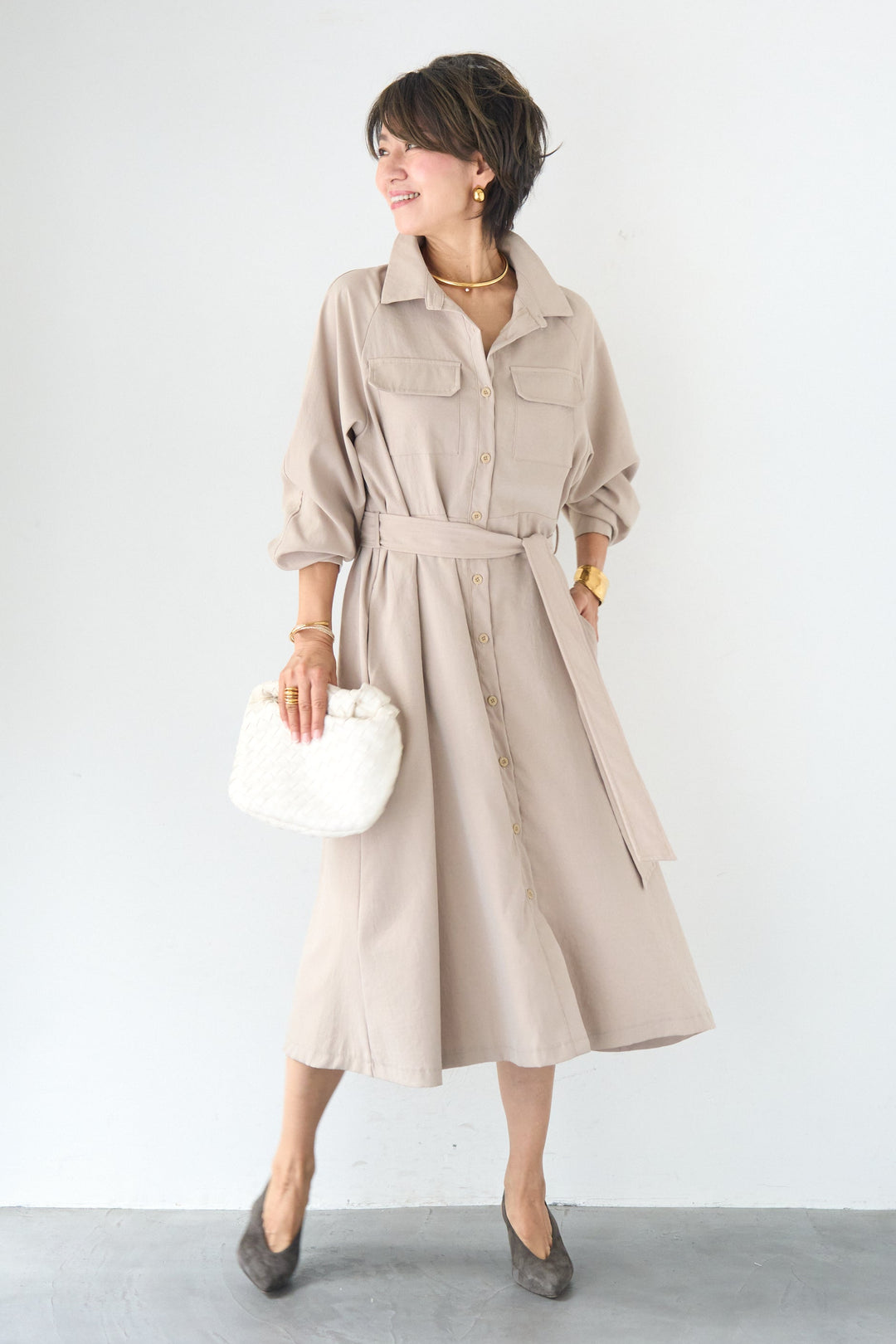ヨークデザイン トレンチフレアワンピース