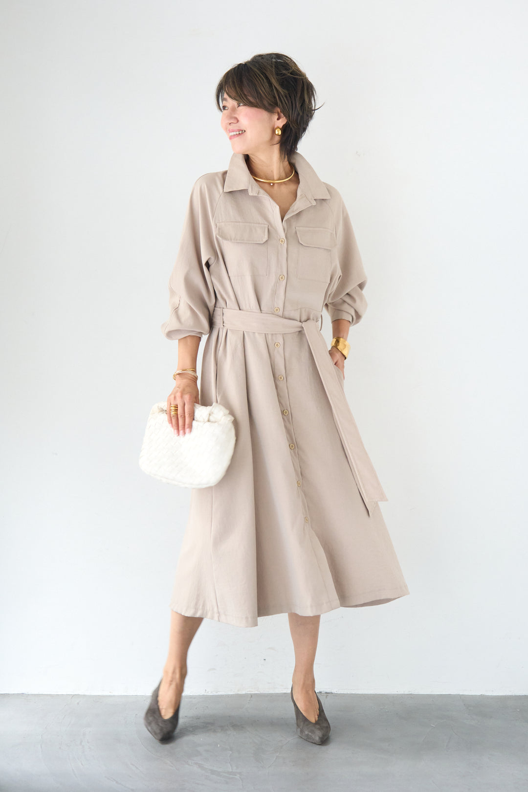 ヨークデザイン トレンチフレアワンピース