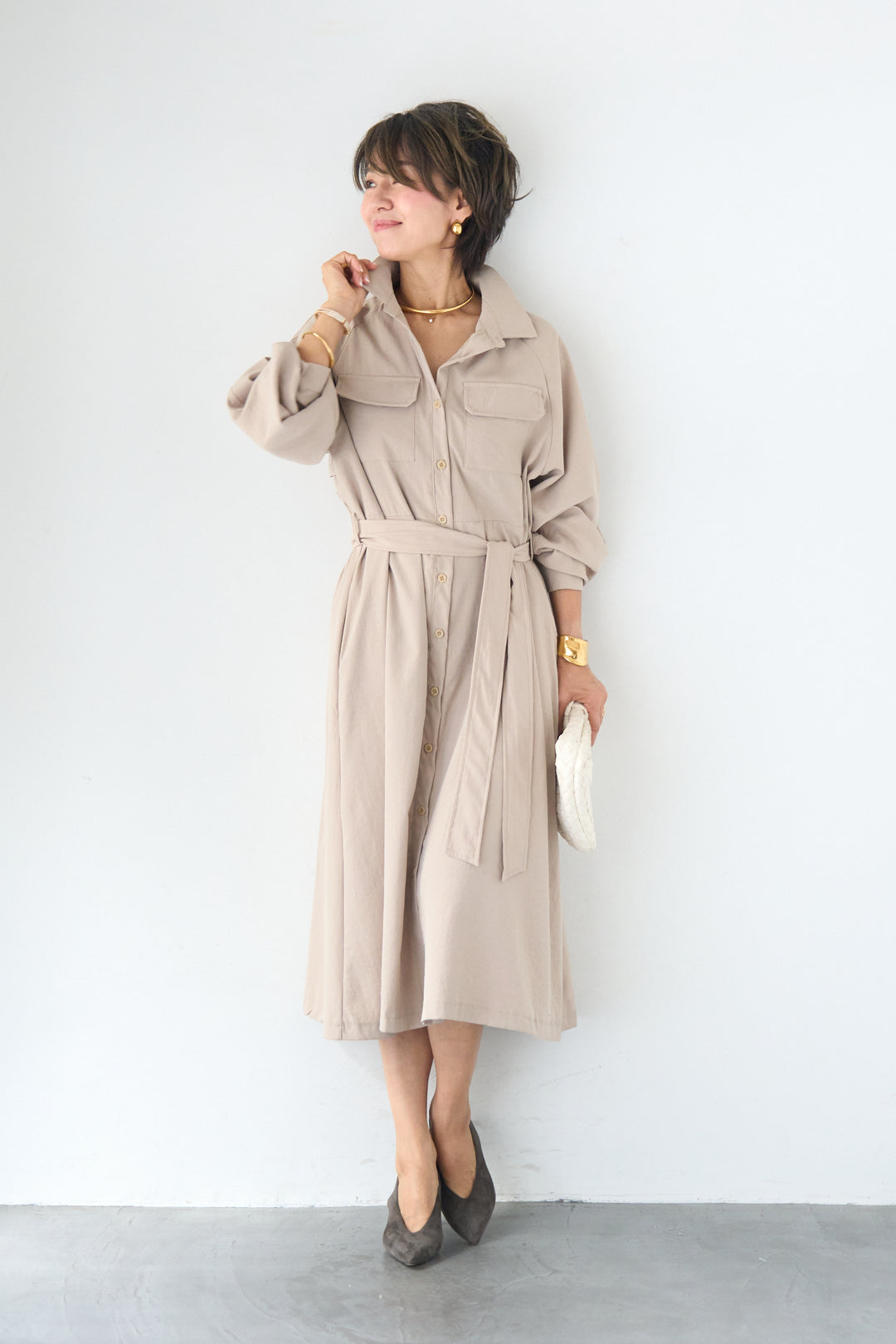 ヨークデザイン トレンチフレアワンピース