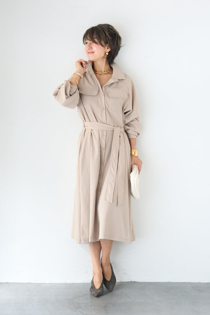 ヨークデザイン トレンチフレアワンピース