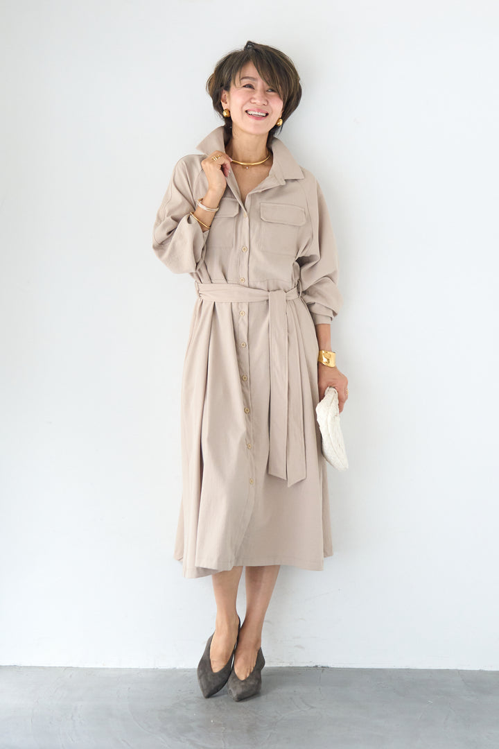 ヨークデザイン トレンチフレアワンピース