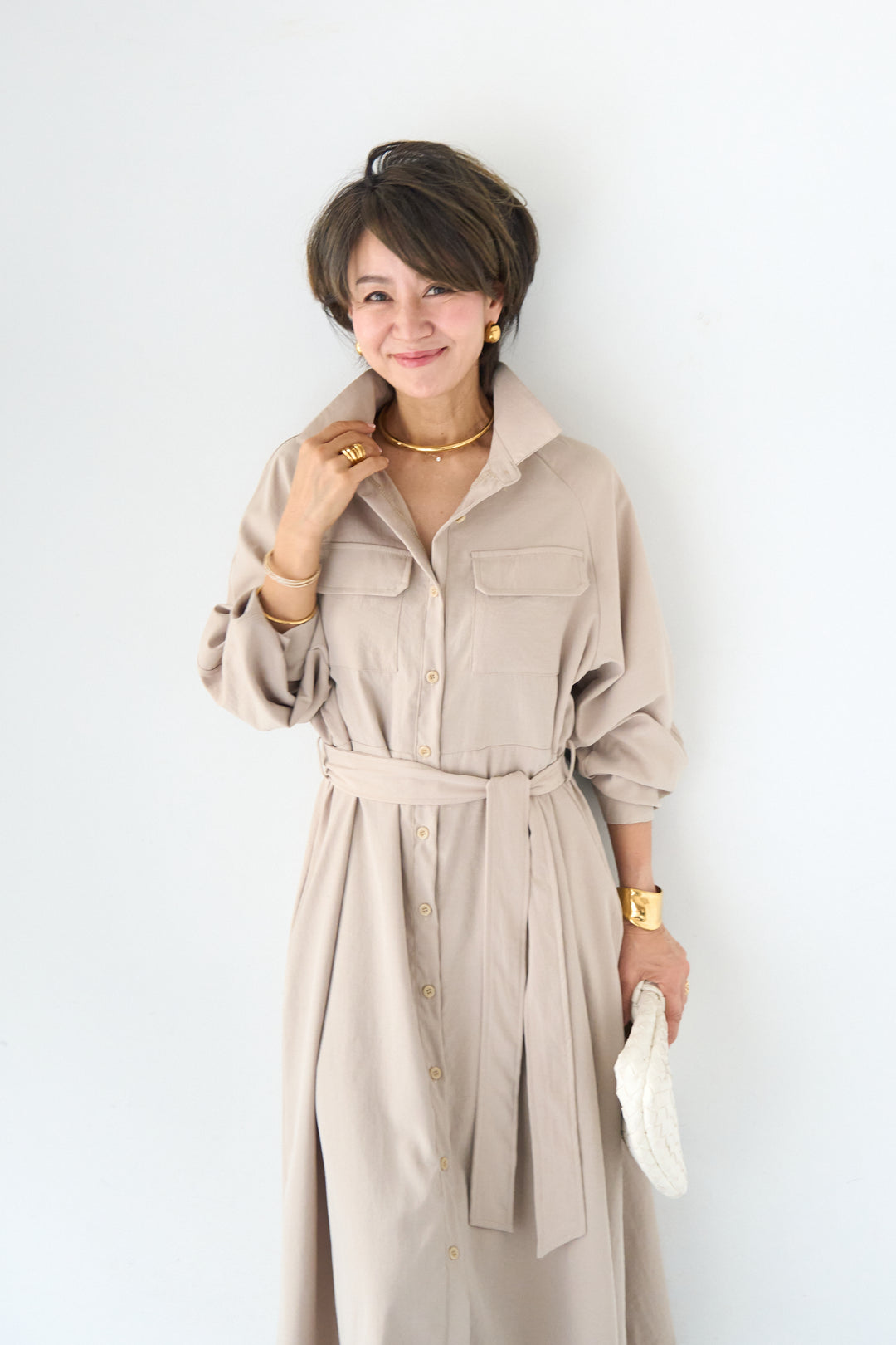 ヨークデザイン トレンチフレアワンピース