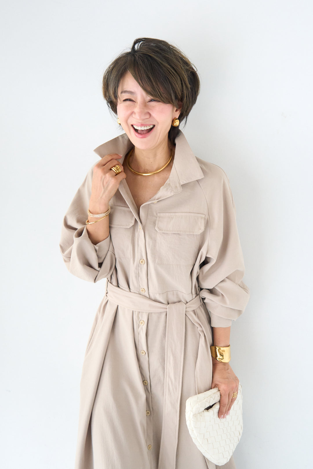 ヨークデザイン トレンチフレアワンピース