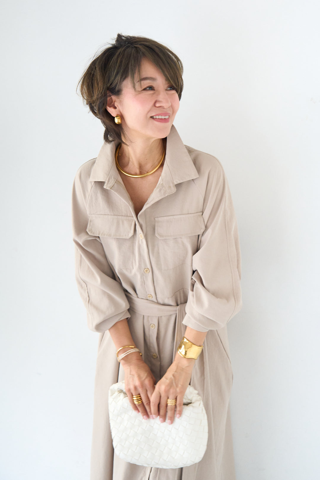 ヨークデザイン トレンチフレアワンピース