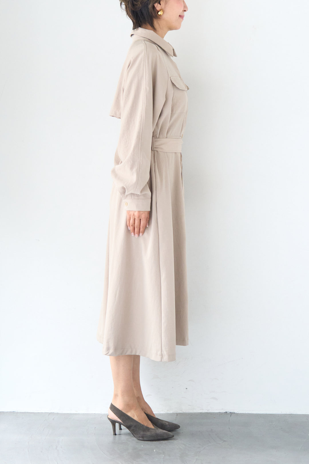 ヨークデザイン トレンチフレアワンピース