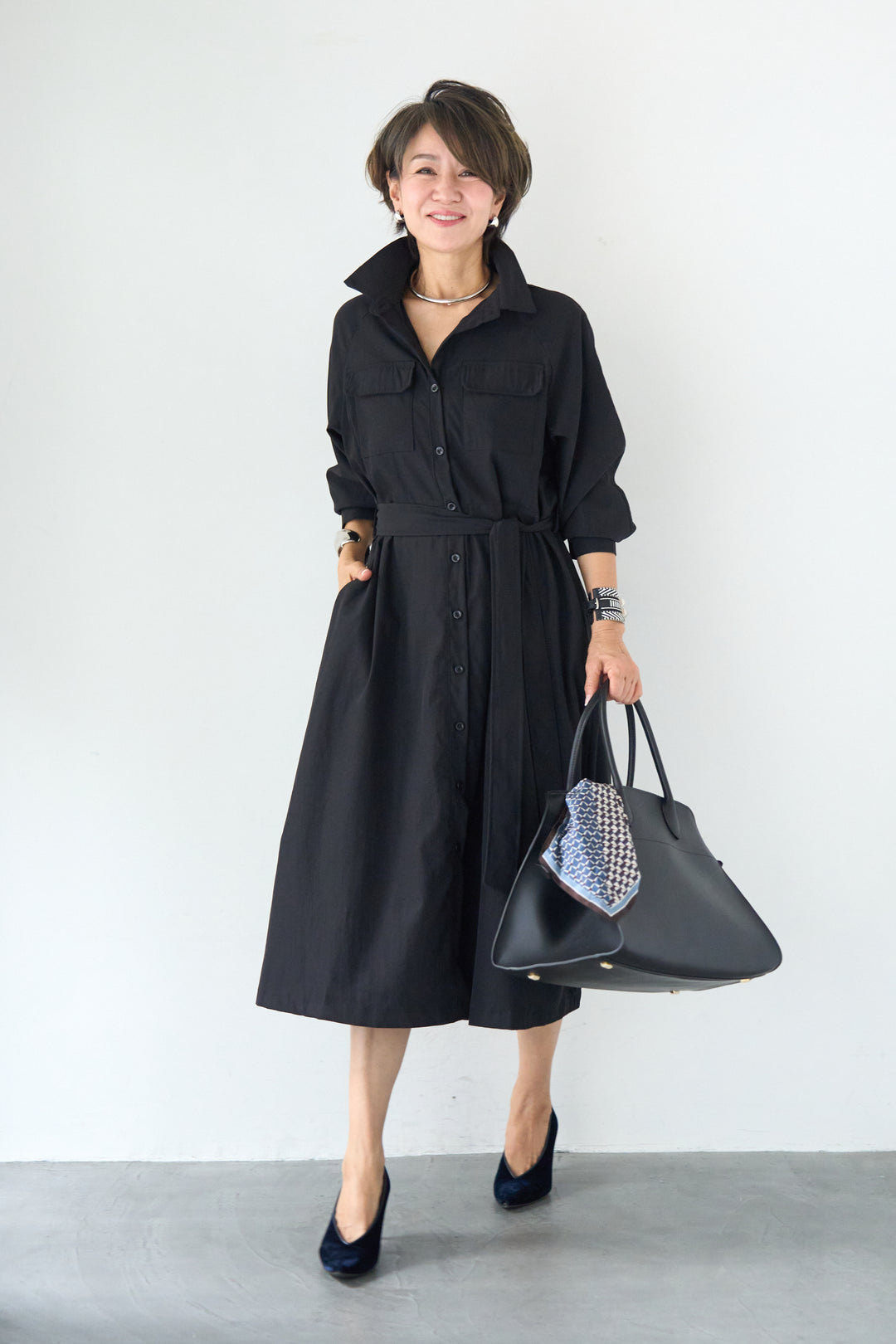 ヨークデザイン トレンチフレアワンピース