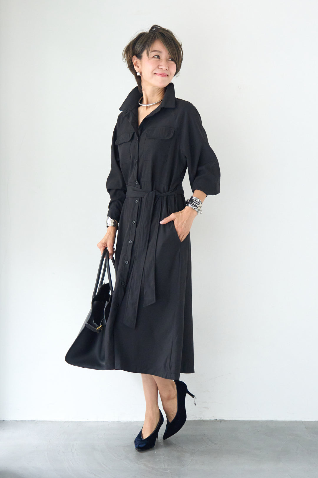 ヨークデザイン トレンチフレアワンピース