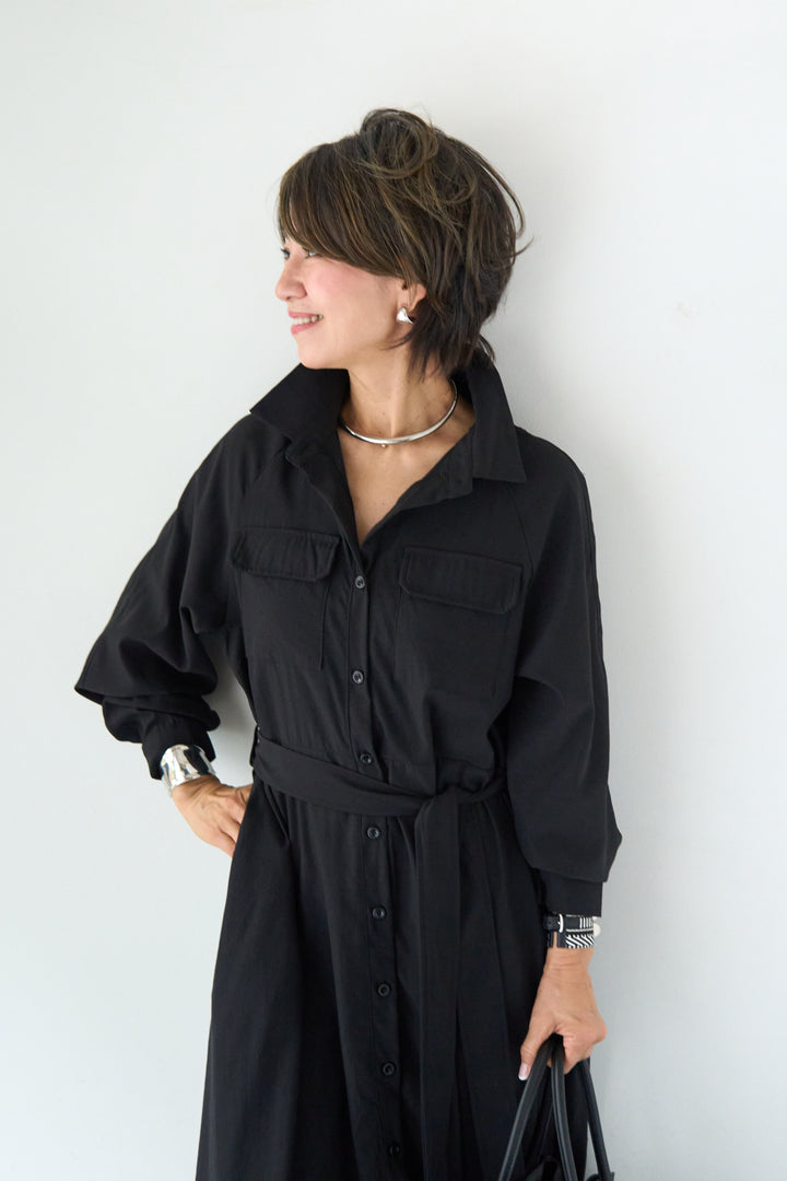 ヨークデザイン トレンチフレアワンピース