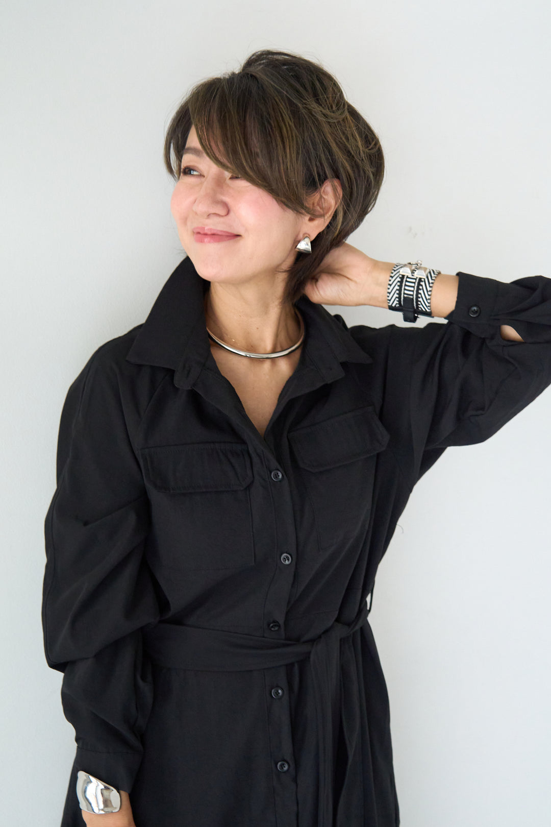 ヨークデザイン トレンチフレアワンピース