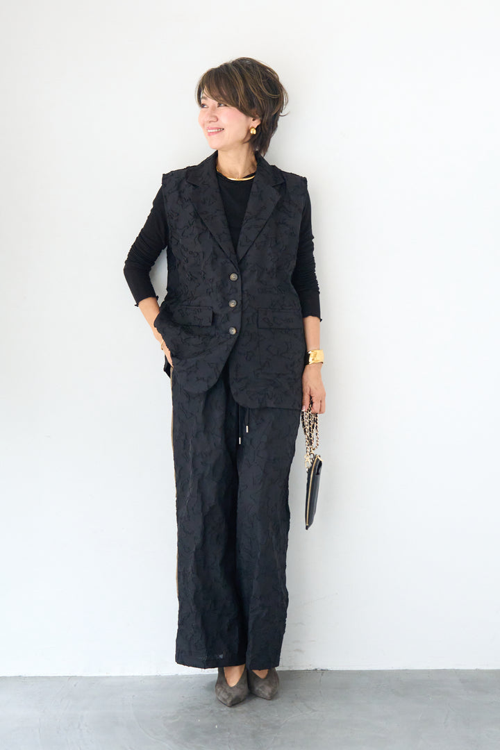 【セットアップ対応】フェミニンジャガード テーラードロングジレ