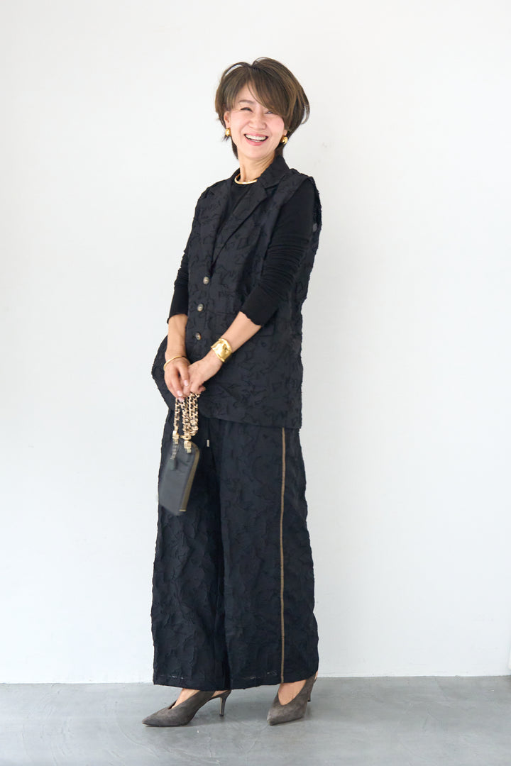 【セットアップ対応】フェミニンジャガード テーラードロングジレ