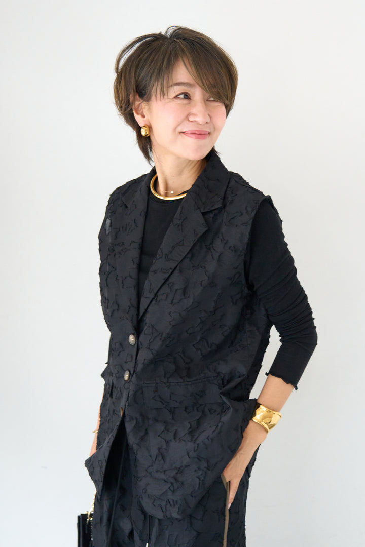 【セットアップ対応】フェミニンジャガード テーラードロングジレ