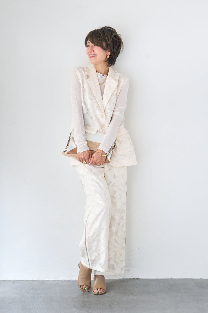 【セットアップ対応】フェミニンジャガード テーラードロングジレ