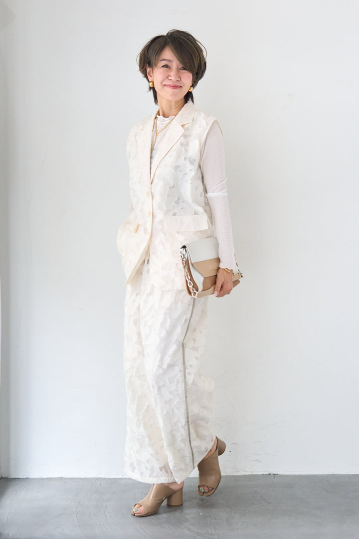 [SET]【セットアップ対応】フェミニンジャガード テーラードロングジレ+【セットアップ対応】フェミニンジャガード イージーワイドパンツ(2set)