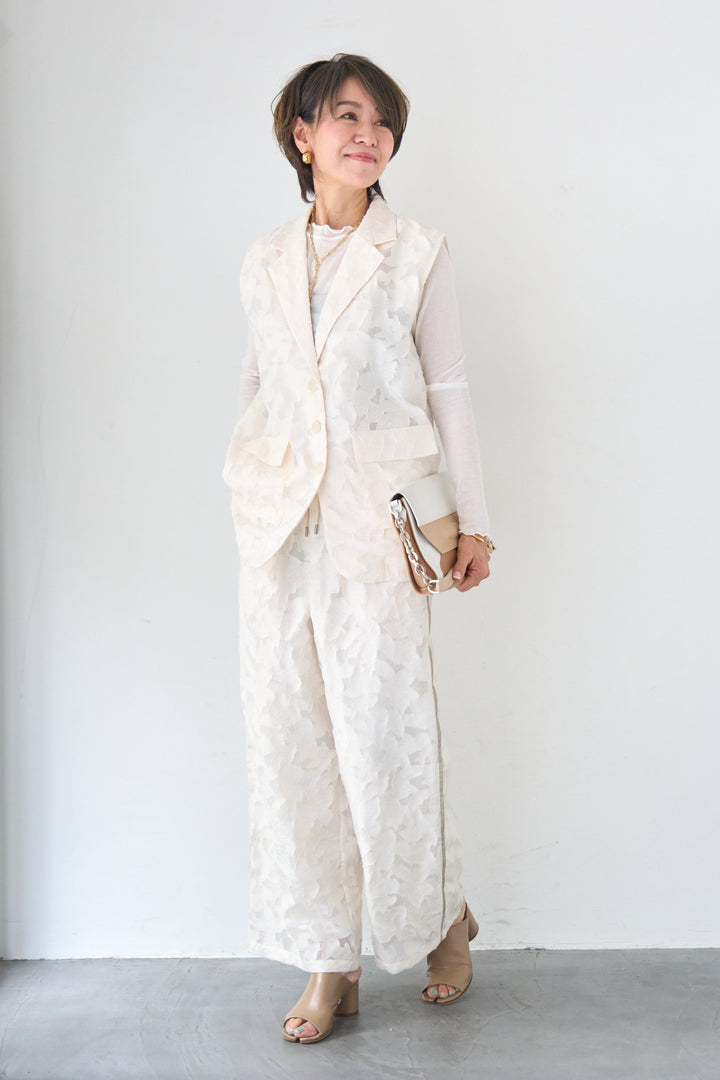 【セットアップ対応】フェミニンジャガード テーラードロングジレ