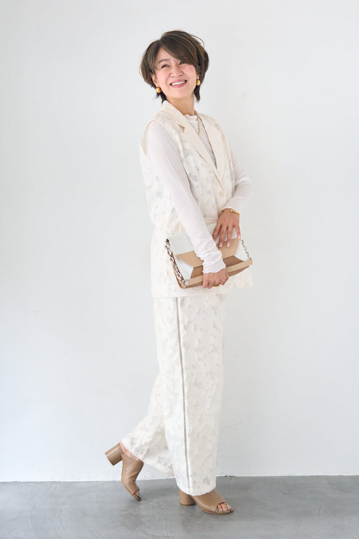 [SET]【セットアップ対応】フェミニンジャガード テーラードロングジレ+【セットアップ対応】フェミニンジャガード イージーワイドパンツ(2set)