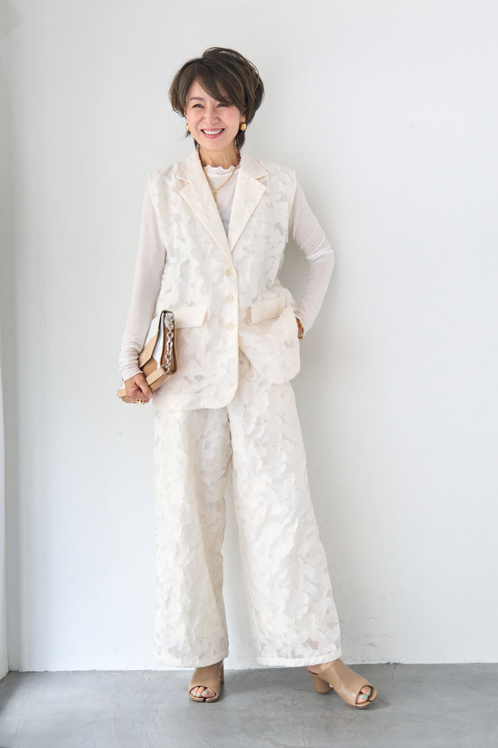 【セットアップ対応】フェミニンジャガード テーラードロングジレ