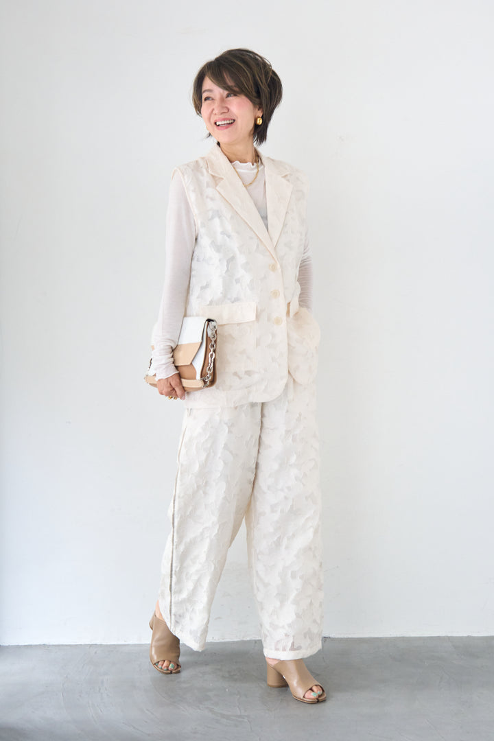 [SET]【セットアップ対応】フェミニンジャガード テーラードロングジレ+【セットアップ対応】フェミニンジャガード イージーワイドパンツ(2set)