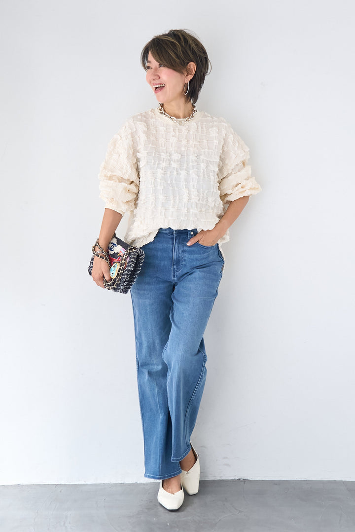 シャーリングジャガード ロングスリーブカットソー