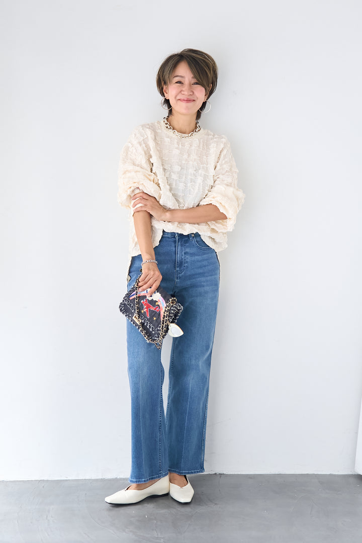 シャーリングジャガード ロングスリーブカットソー