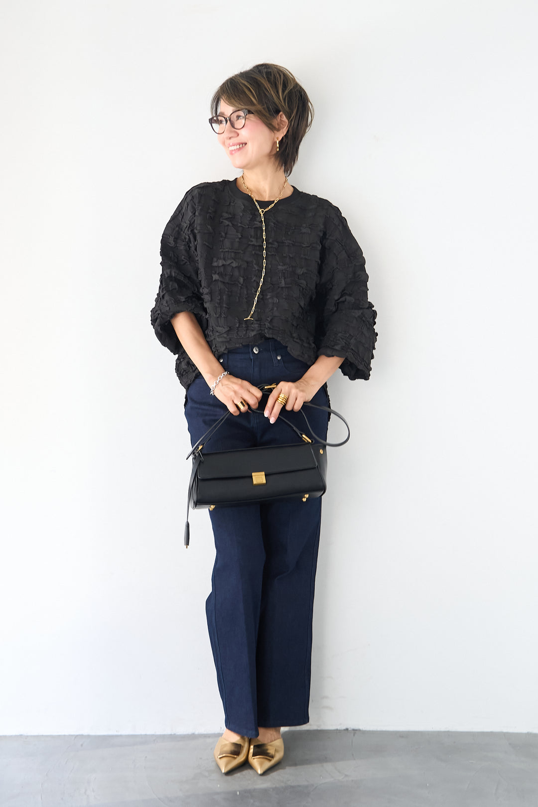 シャーリングジャガード ロングスリーブカットソー