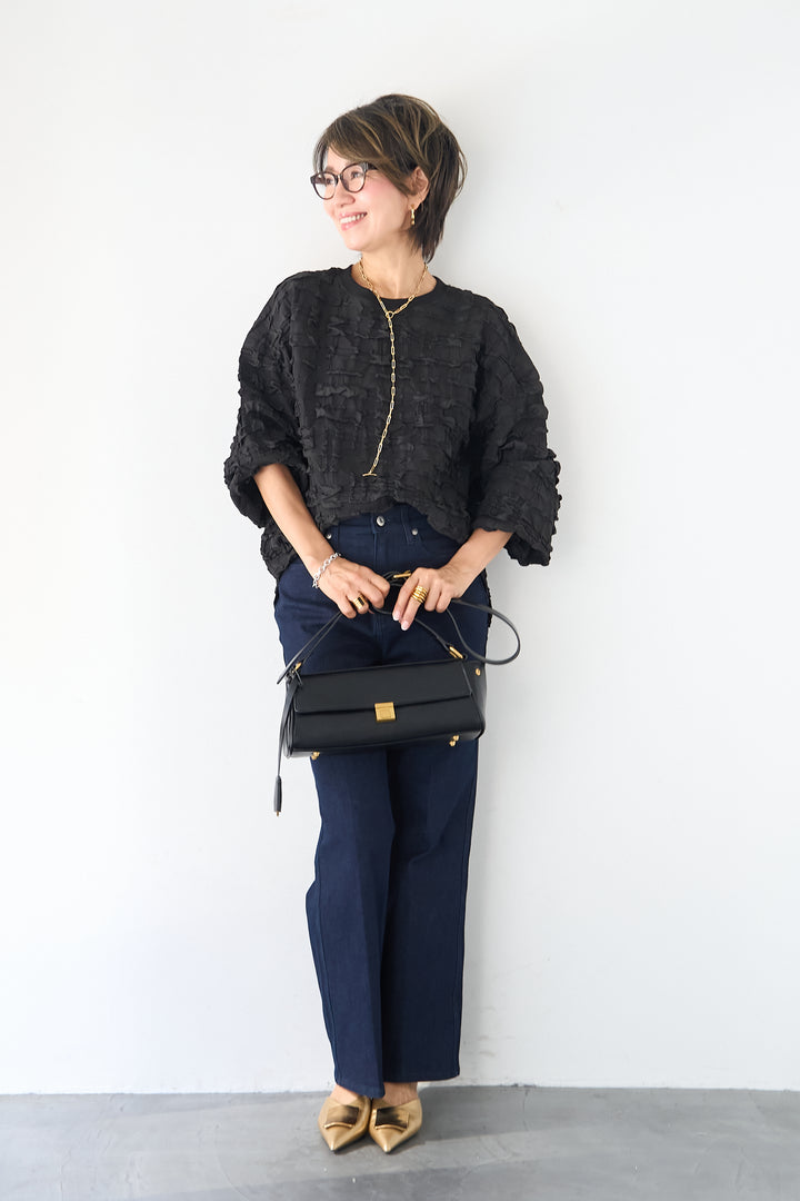 シャーリングジャガード ロングスリーブカットソー