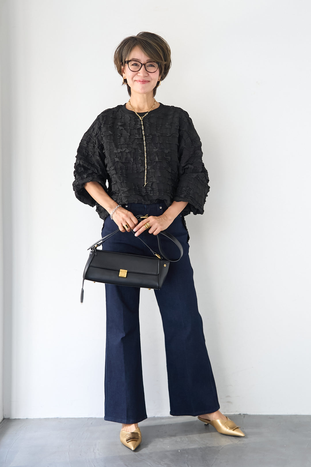 シャーリングジャガード ロングスリーブカットソー