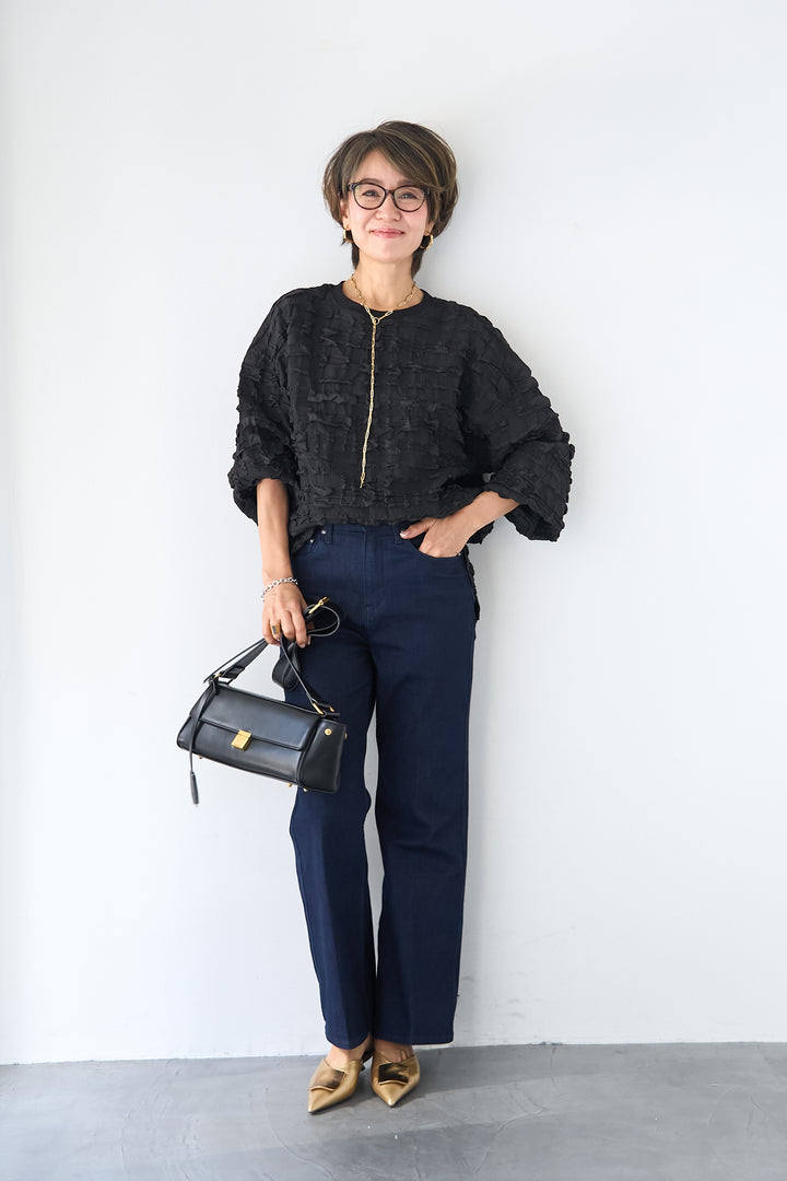 シャーリングジャガード ロングスリーブカットソー