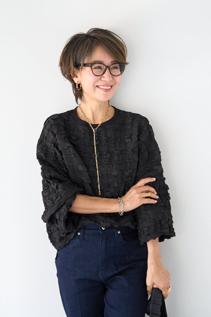 シャーリングジャガード ロングスリーブカットソー