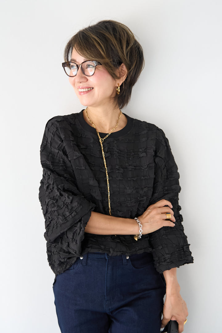 シャーリングジャガード ロングスリーブカットソー