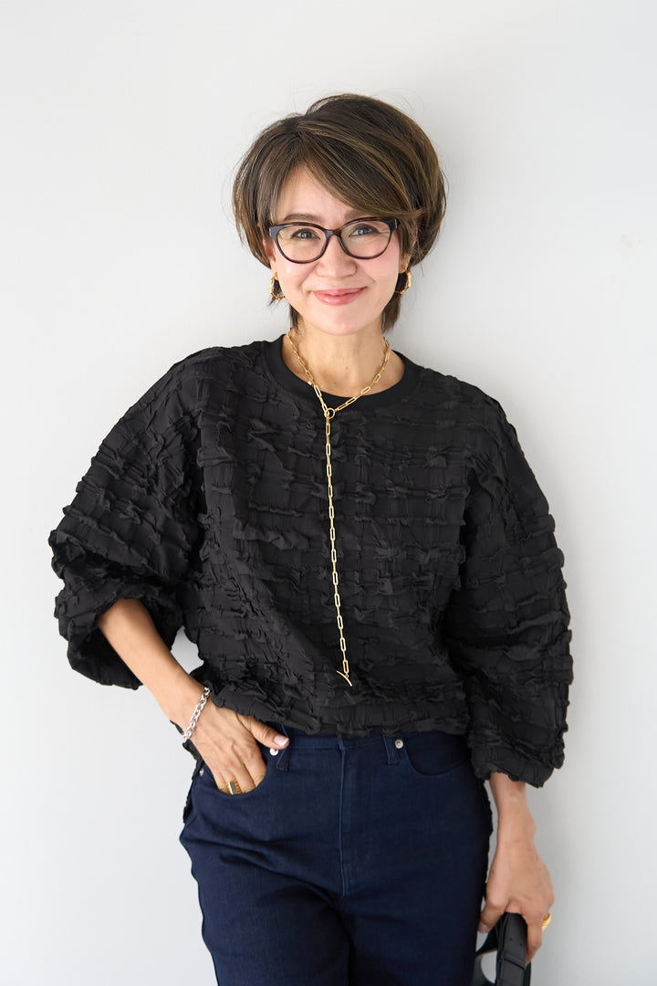 シャーリングジャガード ロングスリーブカットソー