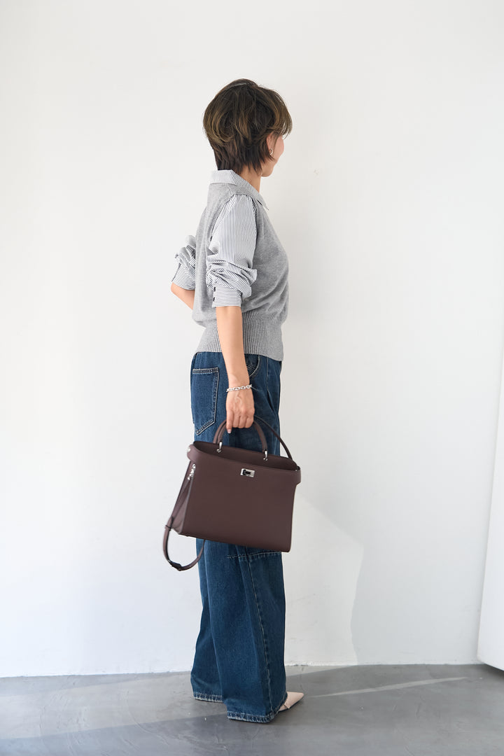 ストライプシャツ ドッキングニットベスト