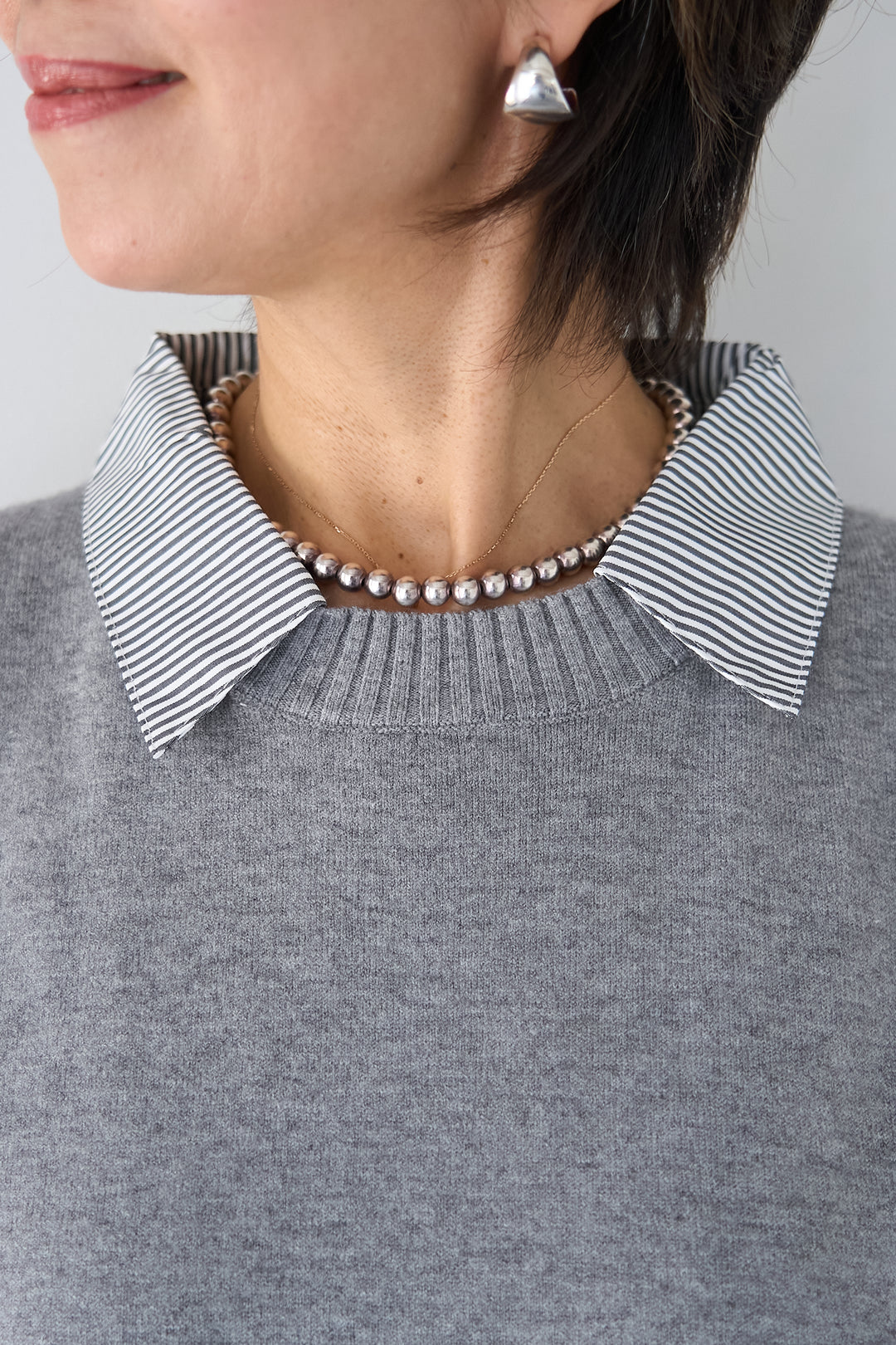 ストライプシャツ ドッキングニットベスト