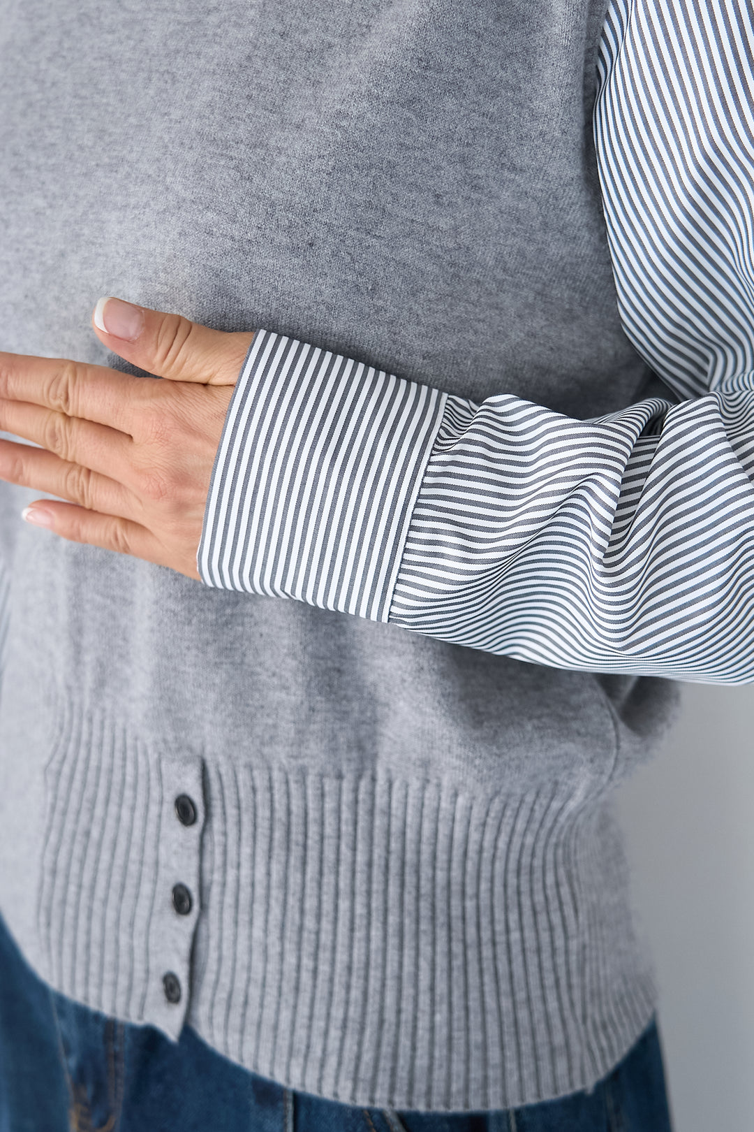 ストライプシャツ ドッキングニットベスト