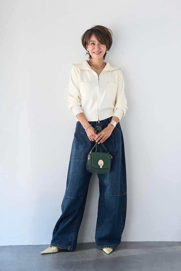 ダブルジップ リブニットブルゾン