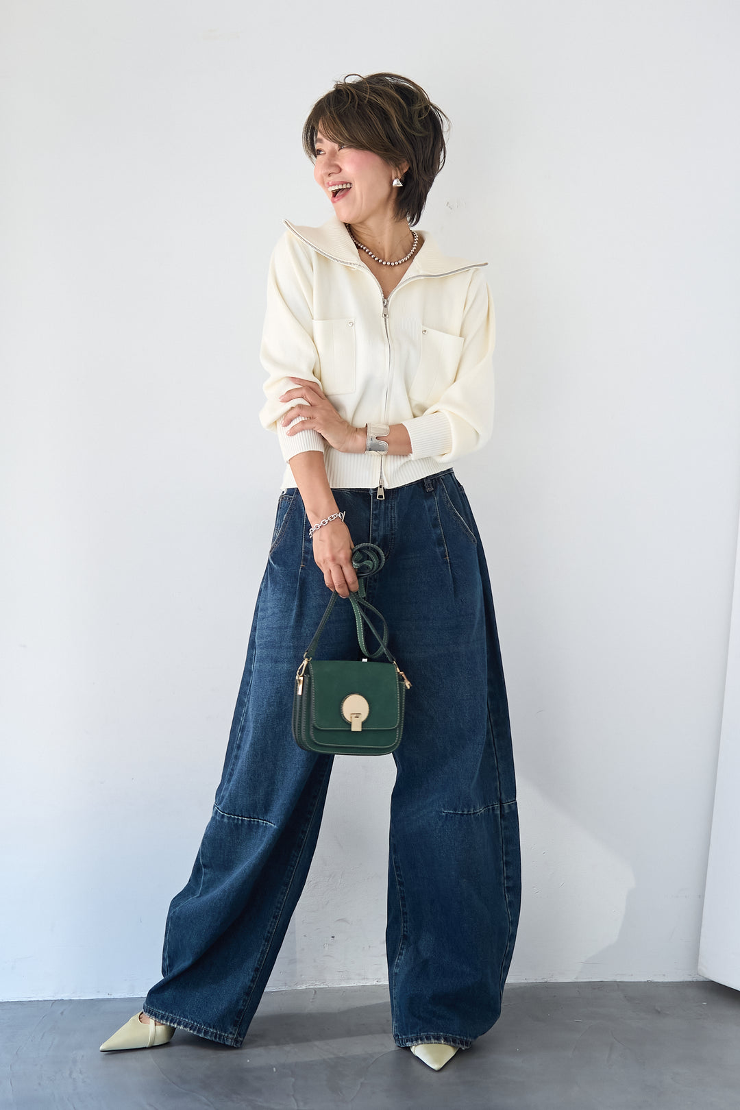 ダブルジップ リブニットブルゾン