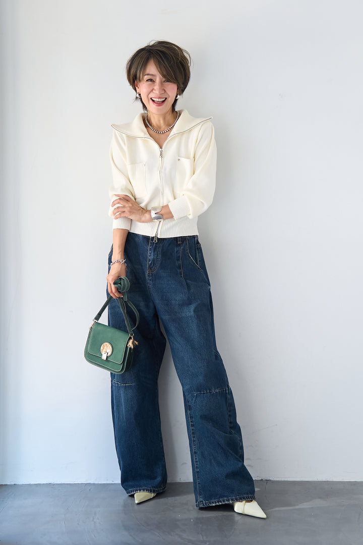 ダブルジップ リブニットブルゾン